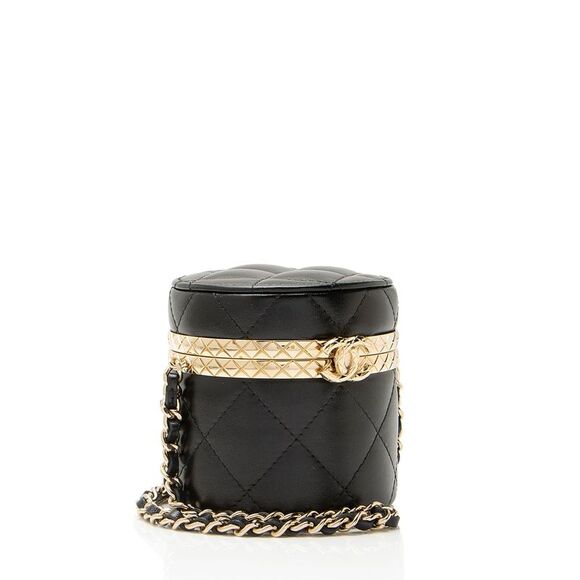 Chanel Lambskin Lock Frame Round Mini Vanity Case with Chain - Picture 2 of 10